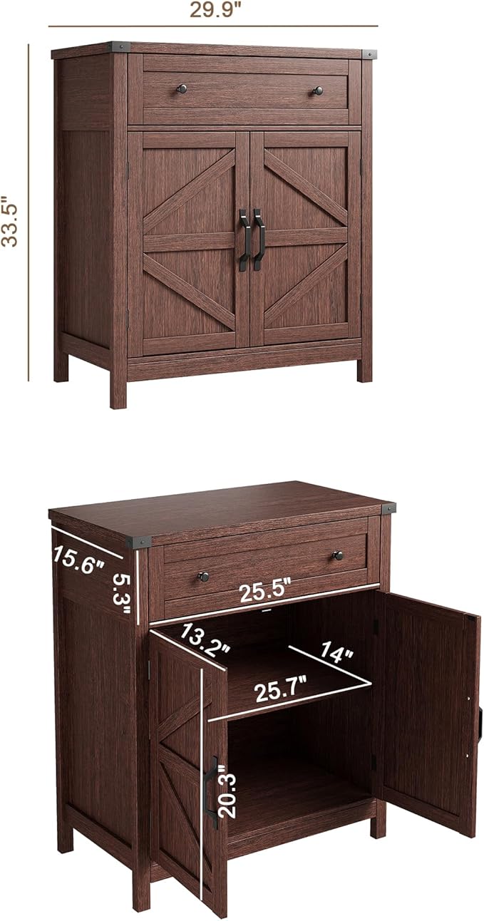 ChooChoo Kitchen Storage Cabinet, Coffee Bar Cabinet, Farmhouse Buffet Sideboard with Drawer for Kitchen, Living Room, Walnut
