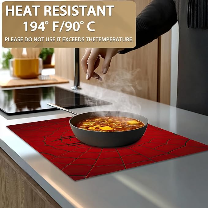 Red Spider Web Placemats Set of 6,12x18 Inch Table Mats for Kitchen Table Washable Farmhouse Linen Table Mats Dining Decoration