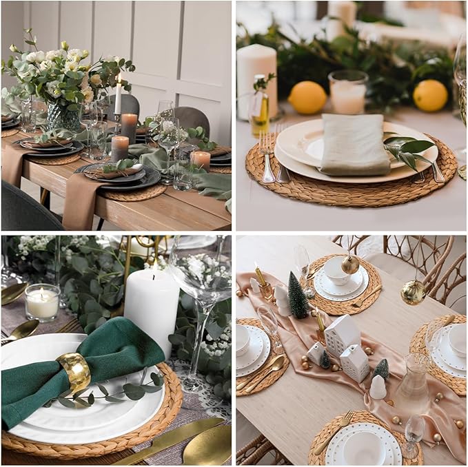 13.8 in Plate Chargers Round Woven Placemats Set of 10, Boho Farmhouse Rustic Place Mats for Dining Table Decor, Rattan Wicker Table Mats Jute Braided Chargers for Dinner Plates