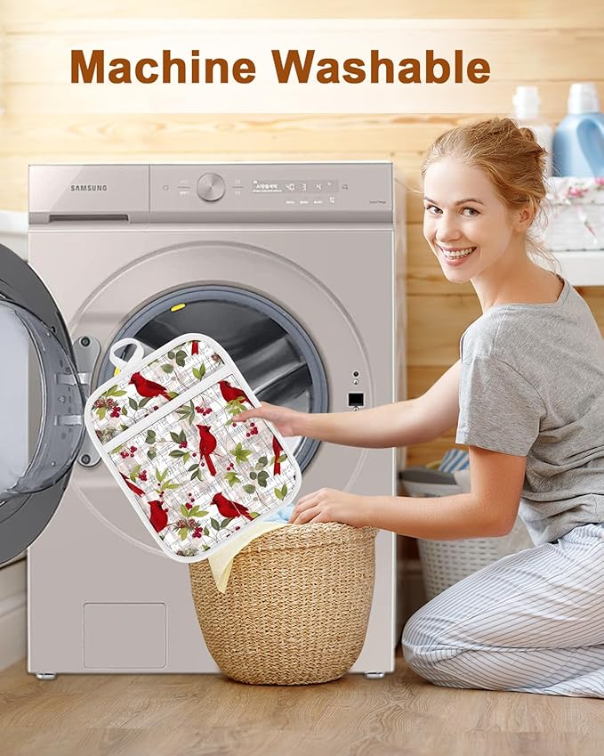 Swooflia 100% Cotton Pot Holders 2 Pack Set for Kitchen with Pockets - Cute 440°F Heat Resistant Oven Hot Pads Heavy Duty for Countertop Home Cooking Baking Microwave BBQ Bird
