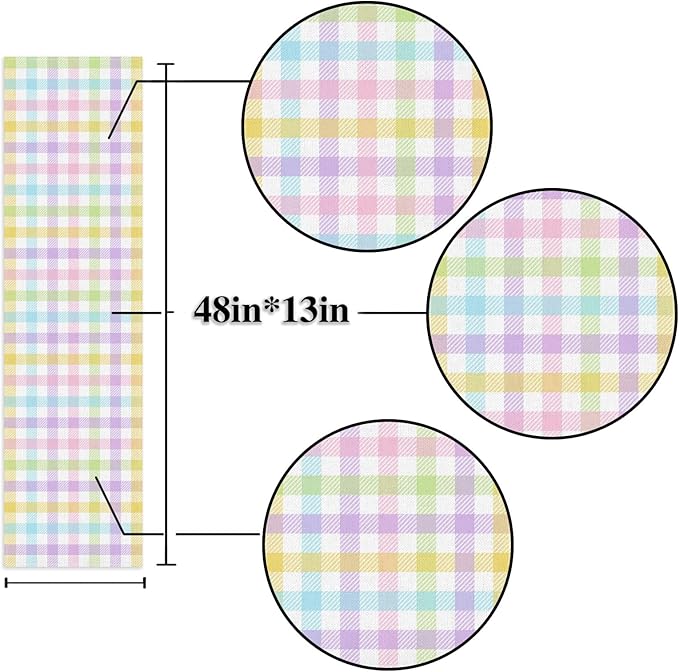Nepnuser Linen Spring Easter Buffalo Check Plaid Table Runner Rustic Farmhouse Home Dining Room Kitchen Table Decor (13" x 48")