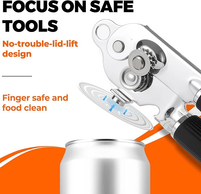 Can Opener Manual with Magnet,Soft Grip Rubber Handle Sharp Blade Smooth Edge,Effortless knob,Heavy Duty Can Opener with Multifunctional Bottle Opener