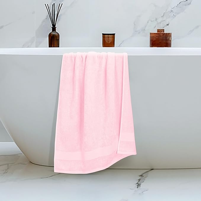 Belizzi Home 4 Pack Bath Towel Set 27x54, 100% Ring Spun Cotton, Ultra Soft Highly Absorbent Machine Washable Hotel Spa Quality Bath Towels for Bathroom, 4 Bath Towels Pink