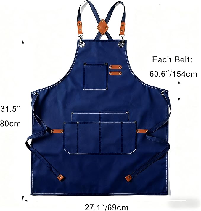 Canvas Work Apron,Cross Back Aprons for Men,Women,Cooking,Carpenter,Woodworking,Chef,BBQ,Grilling,Bartender