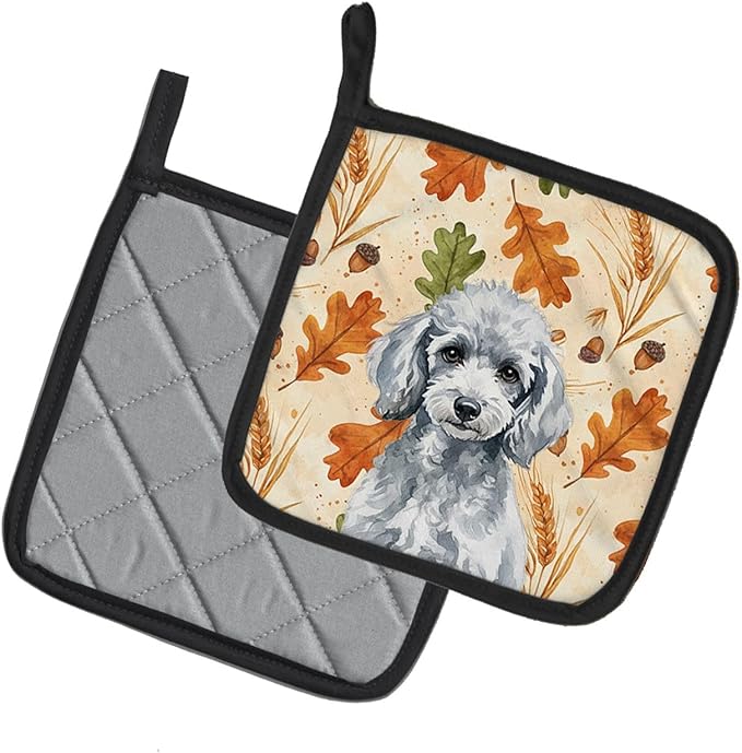 Caroline's Treasures Miniature Silver Poodle Heirloom Fall Pair of Pot Holders Pair 7.5x7.5 Quilted Insulated Hot Pads Decorative Kitchen Gift Made in USA
