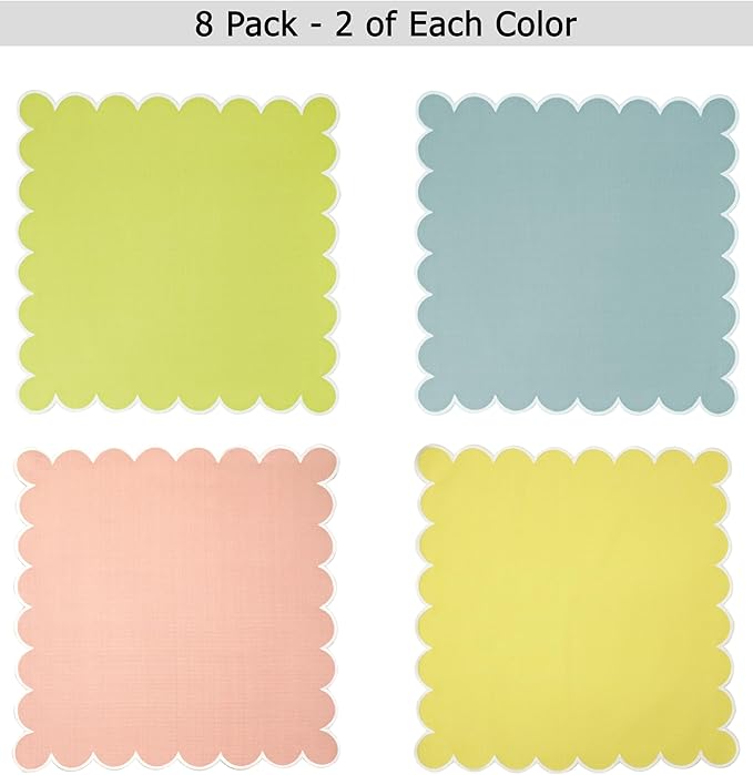 COTTON CRAFT Easter Cloth Napkins - Set of 8 Soft 100% Cotton Assorted Elegant Scalloped Table Napkin - 2 Each in Pink, Aqua, Yellow, Green – Spring Summer Lunch Dinner Serviettes - Multicolor - 17x17