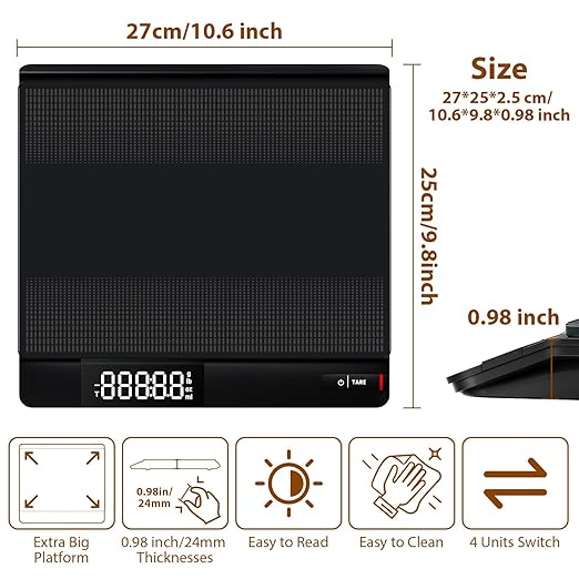 UNIWEIGH Digital Postal Scale with Backlit LCD, 15kg Grams/Oz/Lb/ML, Tare Function, Auto-Off, Large Platform for Mailing, Cooking, and Small Packages
