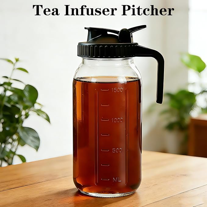 Cold Brew Coffee Maker, 64oz Mason Jar Pitcher with Airtight Lid and Stainless Steel Filter, 1 Quart Wide Mouth Glass Jar Cold Brew Coffee Kit Tea Infuser Pitcher, Coffee Lovers Gifts for Men/Women