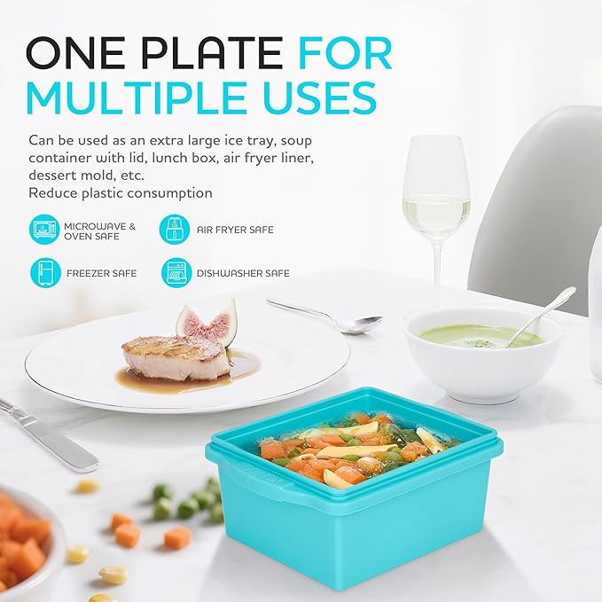 Xomoo 2 Cup Silicone Freezer Trays with Lids, Silicone Soup Freezer Molds - Leakproof, BPA-Free, Stackable, Microwave & Dishwasher Safe, Perfect for Soups, Sauces, Meal Prep, and Baked Goods - 4 Pack