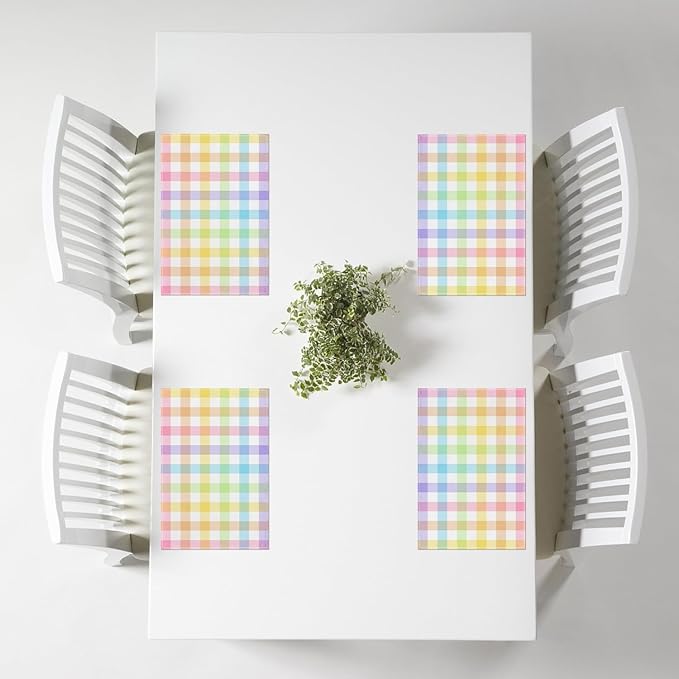 Pudodo Easter Buffalo Plaid Check Placemats Set of 4 Spring Holiday Party Decorations for Home Kitchen Table Supply (12" x 18")