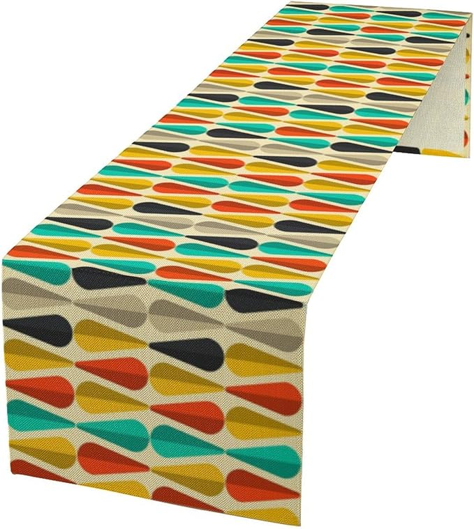 Mid Century Table Runners Retro 50s 60s Abstract Geometric for Dining Room Dinner Runner Kitchen Indoor Outdoor Patio Party Decor Fabric 1 Panel W13xL60in