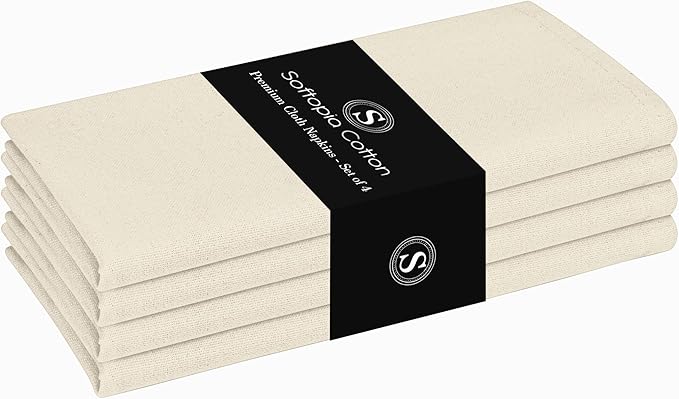 Ivory Cloth Napkins 100% Cotton 17x17 Inch, Soft Texture, Machine Washable, Colorfast, Suitable for Easter Lunch, Bridal Showers, Tea Parties, Formal Dining - Ivory Cream (Set of 4)