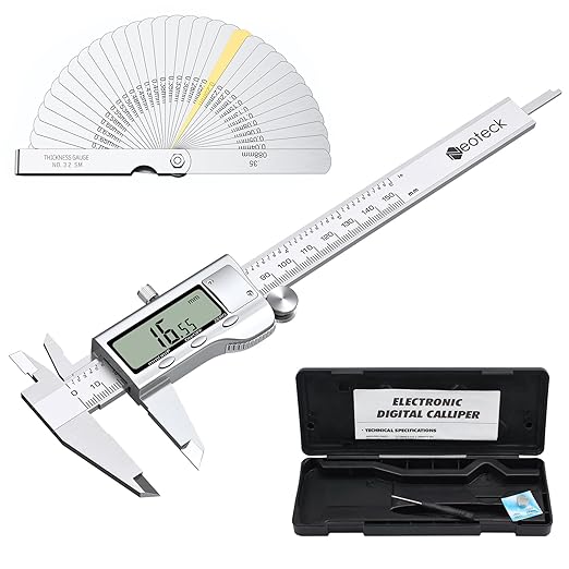 Neoteck 6 inch Digital Caliper and Feeler Gauge Set Stainless Steel LCD Display Digital Caliper Measuring Tool with Fraction/Inch/MM Conversion Used for Inside,Outside Diameter,Depth,Step Measurement
