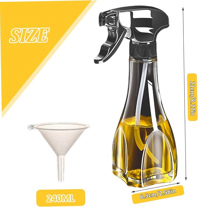 Oil Sprayer, Oil Sprayer for Cooking 240ml Sealed with High-Pressure Nozzle Adjustable Push-Type Spray Bottle with Non-slip Base & Handle for Oils, Vinegars, Cooking