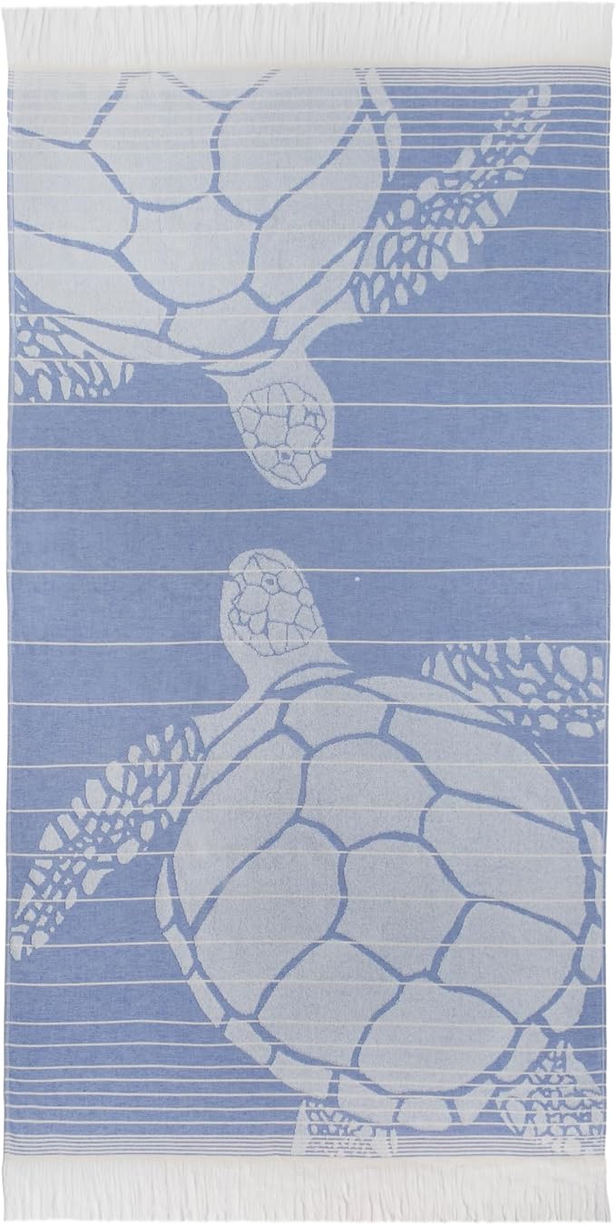 SOFE H&L | LINVIA Foutah Quick Dry Beach Towel Pack of 1 (35” x 70”) CARETTA - Blue | Lightweight, Premium, Fade Resistant, Durable | Travel Towel, Turkish Beach Towel with Shoulder Strap
