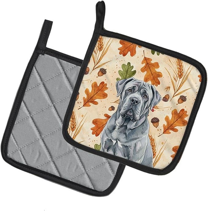 Caroline's Treasures Blue Neapolitan Mastiff Heirloom Fall Pair of Pot Holders Pair 7.5x7.5 Quilted Insulated Hot Pads Decorative Kitchen Gift Made in USA