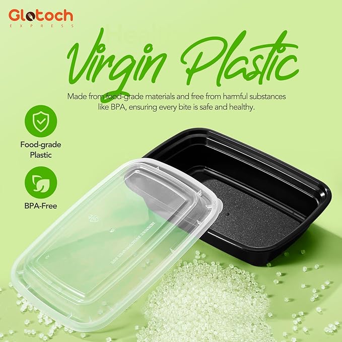 Glotoch Meal Prep Containers 28oz, 50 Pack (100-Piece) Reusable Food Storage Containers with Lids Microwave, Freezer, Dishwasher Safe - Leakproof & BPA Free Durable Plastic Bento Box for Adult