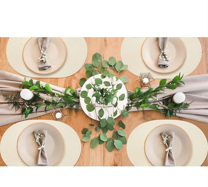 AHHFSMEI Placemats Set of 6 for Dining Table Washable Woven Non-Slip 18x12 inches Placemat Heat-Resistant Durable Table Mats for Dining Table Easy to Clean (Oval Beige, 6)