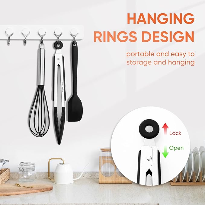 Silicone Tongs for Cooking Set of 3,Maywe Tanso 11"Kitchen Tongs with Silicone Tips- 600°F Heat Resistant,10"Whisk for Non-stick Cookware Plus 8.5"Spatula,Cooking Set|Dishwasher Safe