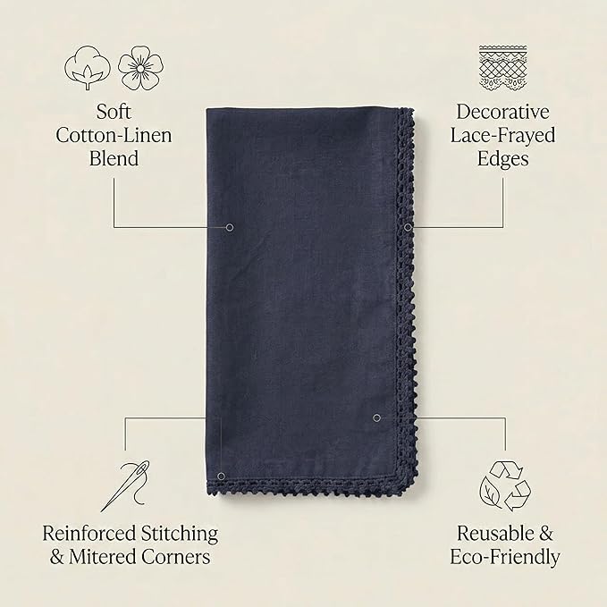 ACCENTHOME Navy Cloth Napkins Set of 12 18x18 inch Cotton Dinner Napkins - Washable Soft Premium Hotel Quality Reusable Napkins Perfect Table Napkins for Family Dinners, Weddings & Everyday Use