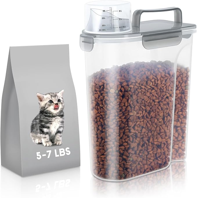 LEAWALK 5Lbs Airtight Cat Dog Food Storage Container with Upgraded Large Nozzle BPA-Free, Pet Food Storage Containers for Rice, Grain, Pet Food, Flour, Dog Treat Storage (Clear Grey, 5L-1pack)