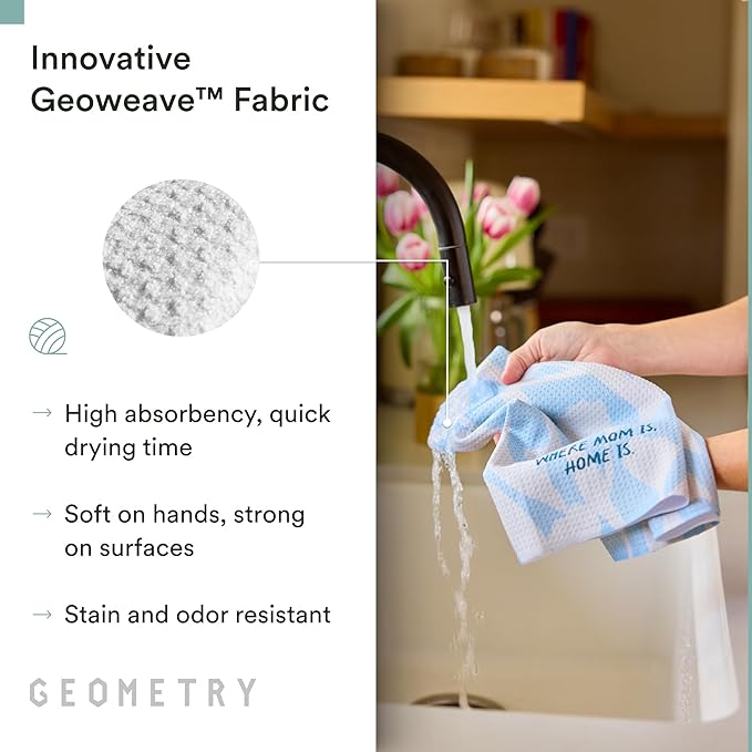 GEOMETRY Tea Towels – Mothers Day Collection – Quick-Dry, Ultra-Absorbent, Reusable Microfiber Kitchen Towels for Drying & Cleaning - Home is Mom - 1 Pack