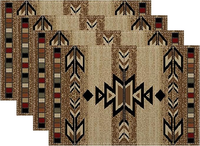 Brown Black Boho Placemats Set of 4 Rustic Aztec Western Decor Place Mats 12x18 Inch Beige Tribal Native Geometic Decorative Linen Table Mats for Home Kitchen Dining Party Table Decoration