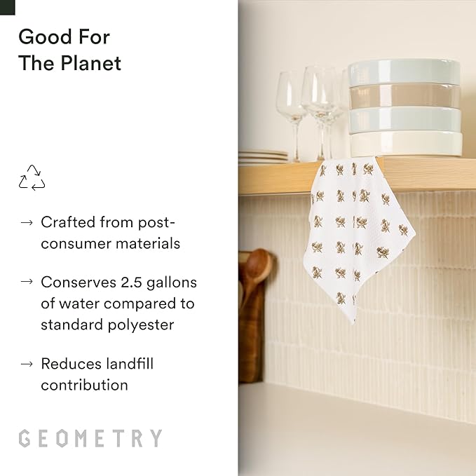 GEOMETRY Dishcloth – Evergreen Collection – Quick-Dry, Ultra-Absorbent, Reusable Microfiber Kitchen Towels for Drying & Cleaning - Willow Stone - 6 Pack