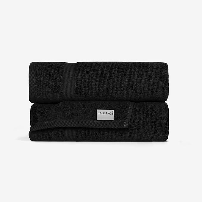 SALBAKOS 100% Turkish Cotton Bath Mat Towel Set of 2 Piece Black | 20x34 in Large Bath Mats | Luxury Hotel Quality, Thick, Absorbent, Quick Dry Bathmats for Bathroom & Toilet (Black, 2 Bath Mats)