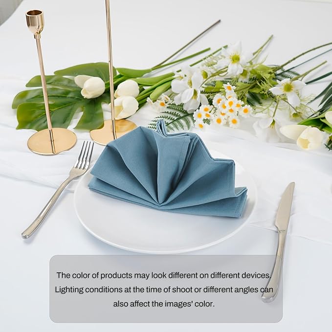 Solid Color Cotton Blended Dinner Cloth Napkins - Set of 12 (17 x 17 inches) - for Events & Home Use (Blue Stone)