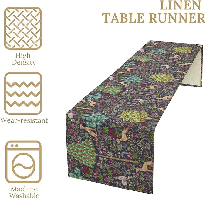 William Morris Floral Table Runner Vintage Flower Art Printed Dinner Runner for Home Kitchen Dining Table Living Room Decor Fabric 1 Panel W13xL90in