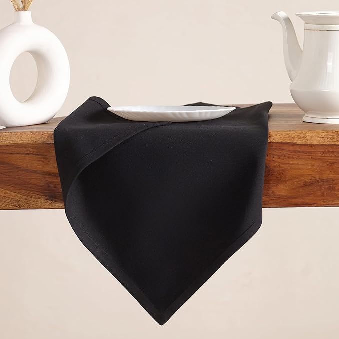 Cloth Napkins Set of 12 Solid Dinner Napkins 18x18 Inch, 100% Cotton, Soft Absorbent Reusable Washable Durable Napkin, Decorations, Restaurant, Wedding & Table Décor, Everyday Use - Black