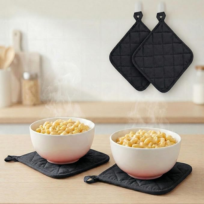 Lobyn Value Packs Economical Lightweight Bulk Potholders Ten (10) Pack Everyday Quality 6.5" Square Perfect for Craft Projects Black