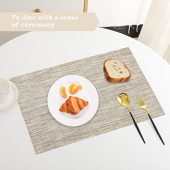 Caramel Placemats Set of 2 - Heat Resistant Non-Slip Place mats for Dining Table, Washable Durable PVC Vinyl Woven Table Mats (Caramel, 2)