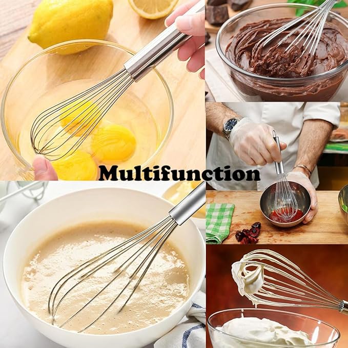 Polly Online Stainless Steel Whisk Set, 3 Packs Balloon Whisk for Cooking, Whisking, Blending (8",10",12")