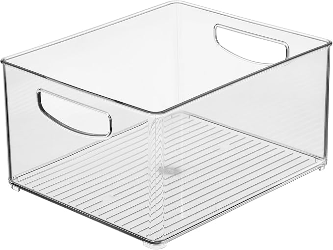 iDesign Plastic Stackable Pantry Bin - Organizer Bin with Handles for Cabinets or Fridge - Set of 2 - Clear
