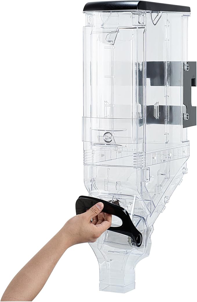 Restaurantware Cereal Dispenser 5 gal Plastic Wall-Mounted Gravity Bin Candy Dispenser Self-Serve Black Dry Food with Wall Mount Brackets for Breakfast Buffet or Hotel Use