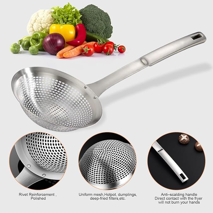 Skimmer Ladle Spoon 304 Stainless Steel Skimmer 14.5 ln for Cooking Frying Skimming Colander/Strainer Stainless Steel Kitchen Tools