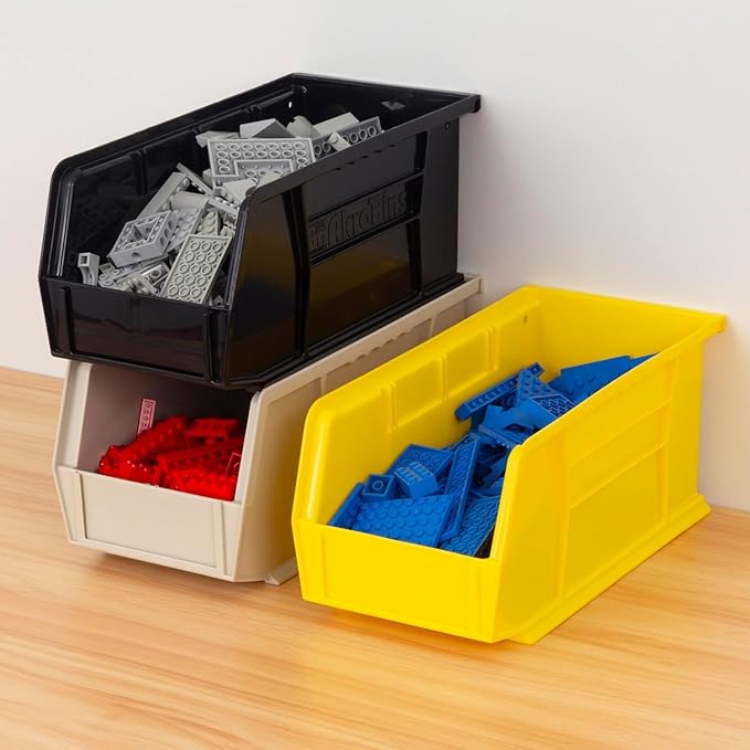 Akro-Mils 30230 AkroBins Plastic Storage Bins, Space-Saving Stackable Bins for Garage, Pantry, Craft Organization, 11" x 5" x 5", Black, 12-Pack