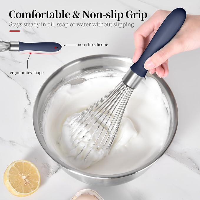 12inch Kitchen Wire Whisk, 18/10 Stainless Steel Metal Balloon Wisk （Large, Midnight Blue）