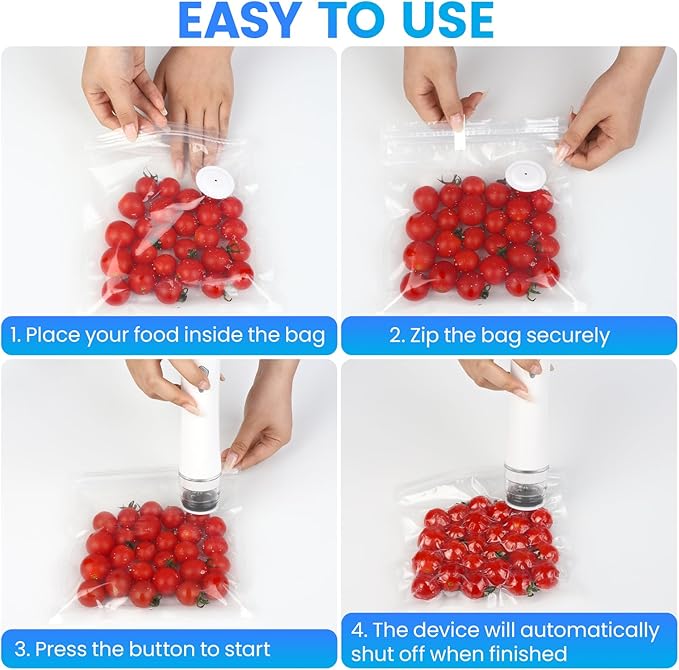 Vacuum Sealer for Food with Visible Tank, Handheld Vacuum Sealer Machine with 30 Reusable Bags for 5X Longer Freshness, Wireless & Portable, White