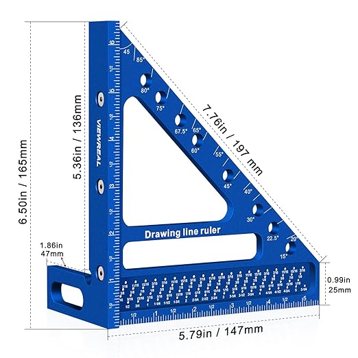 Quick-Set 3D Measuring Square - Multi-Angle Carpenter's Tool with Angle Pin for Woodworking,Imperial Line Ruler, Essential Woodcraft Layout Aid