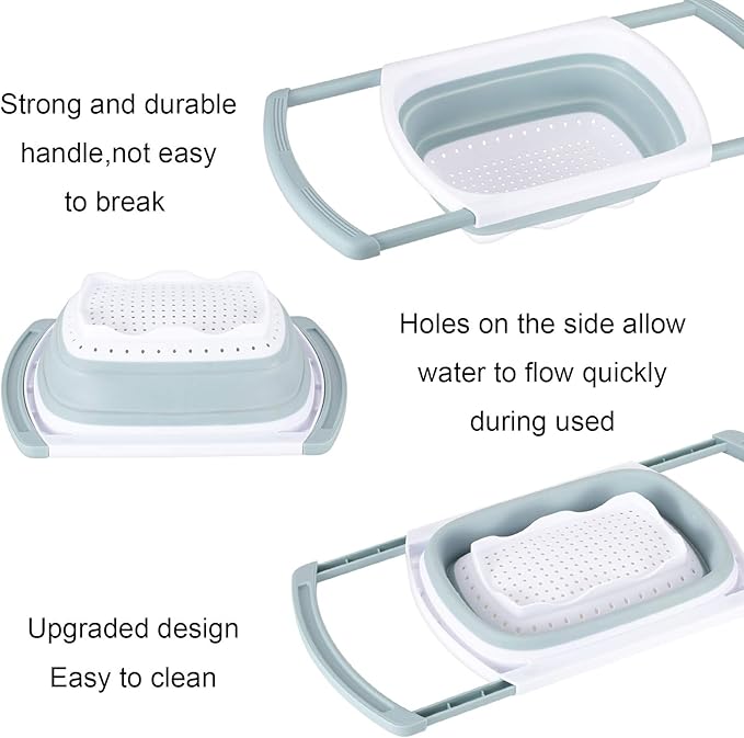 Colander Collapsible, Kitchen Strainer Colander, Collapsible Colander with Extendable Handles for Draining Veggies, Pasta,Fruit, Includes 6, 4 Quart Over the Sink Strainer Folding and 2 Quart Round