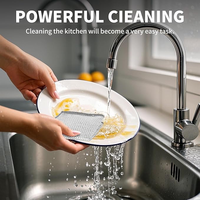 10 Pcs New Upgrade Steel Wire Dishcloth,Double-Layer Steel Wire Cleaning Cloth,Powerful Cleaning Non-Scratch Wire Dishcloth Rag for Cookware, Sinks, Dishes, Stove Tops (7.87 '' x 7.87 ''