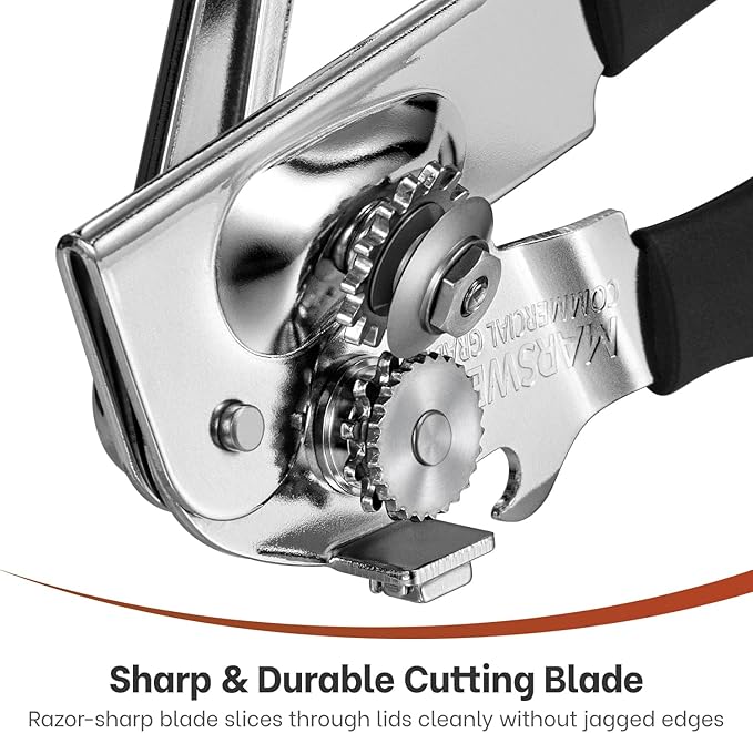 MARSWELL Heavy Duty Can Opener for Large Cans, Extra-Long Handles & Oversized Knob for Easy Cranking, Commercial Manual Hand Crank Opener Opens Big #10 Cans Smoothly, Strong All-Steel Construction