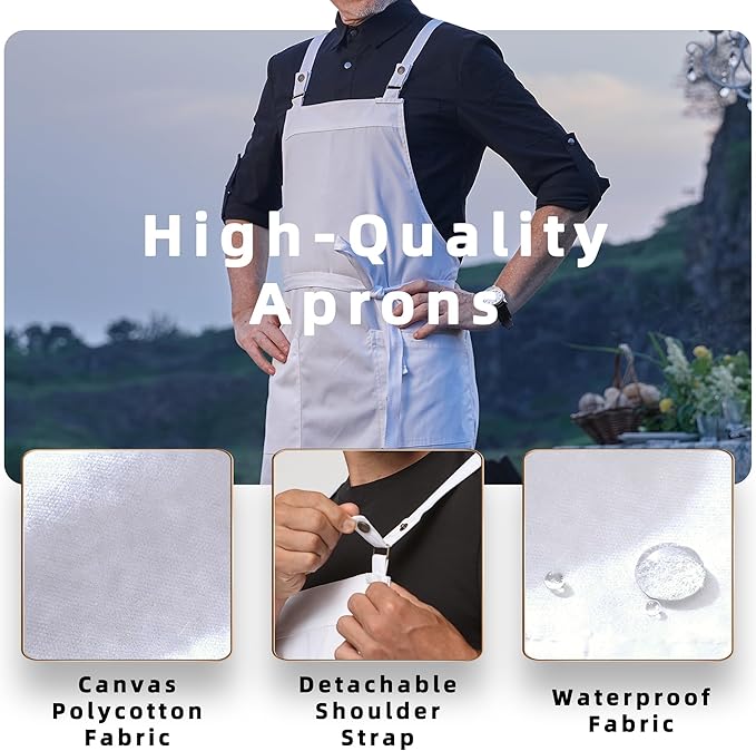 Unisex Kitchen Apron, Cross Strap Apron with 2 Pockets, Durable Waterproof Professional Apron