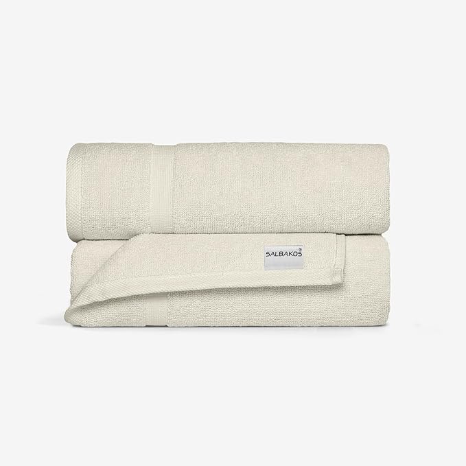 SALBAKOS 100% Turkish Cotton Bath Mat Towel Set of 2 Piece Ivory | 20x34 in Large Bath Mats | Luxury Hotel Quality, Thick, Absorbent, Quick Dry Bathmats | Made in Turkey (Ivory, 2 Bath Mats)