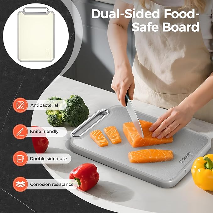 Sumzzz Stainless Steel Cutting Board for Kitchen, 2-in-1 Double-Sided Chopping Board, Food Grade Stainless Steel/PP (Silver, Set of 2(S+M))