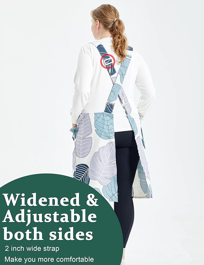 Big Plus Size Aprons for Women with Pockets Cotton Linen Baking Kitchen Cooking