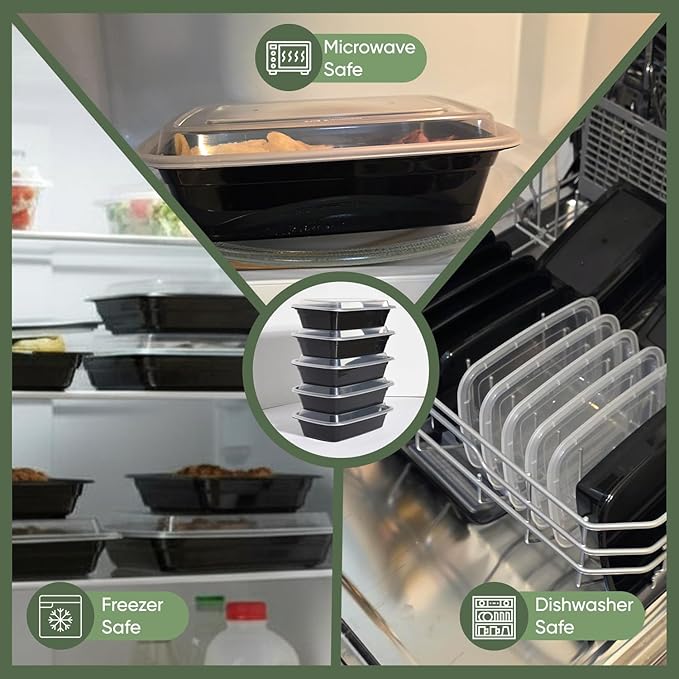50 Pack (100 Piece) 32 oz Meal Prep Containers Reusable BPA Free Leakproof Stackable Food Storage Containers with Lids, Microwave & Dishwasher Freezer Safe To Go Bento Box Style Take Out Clear Plastic